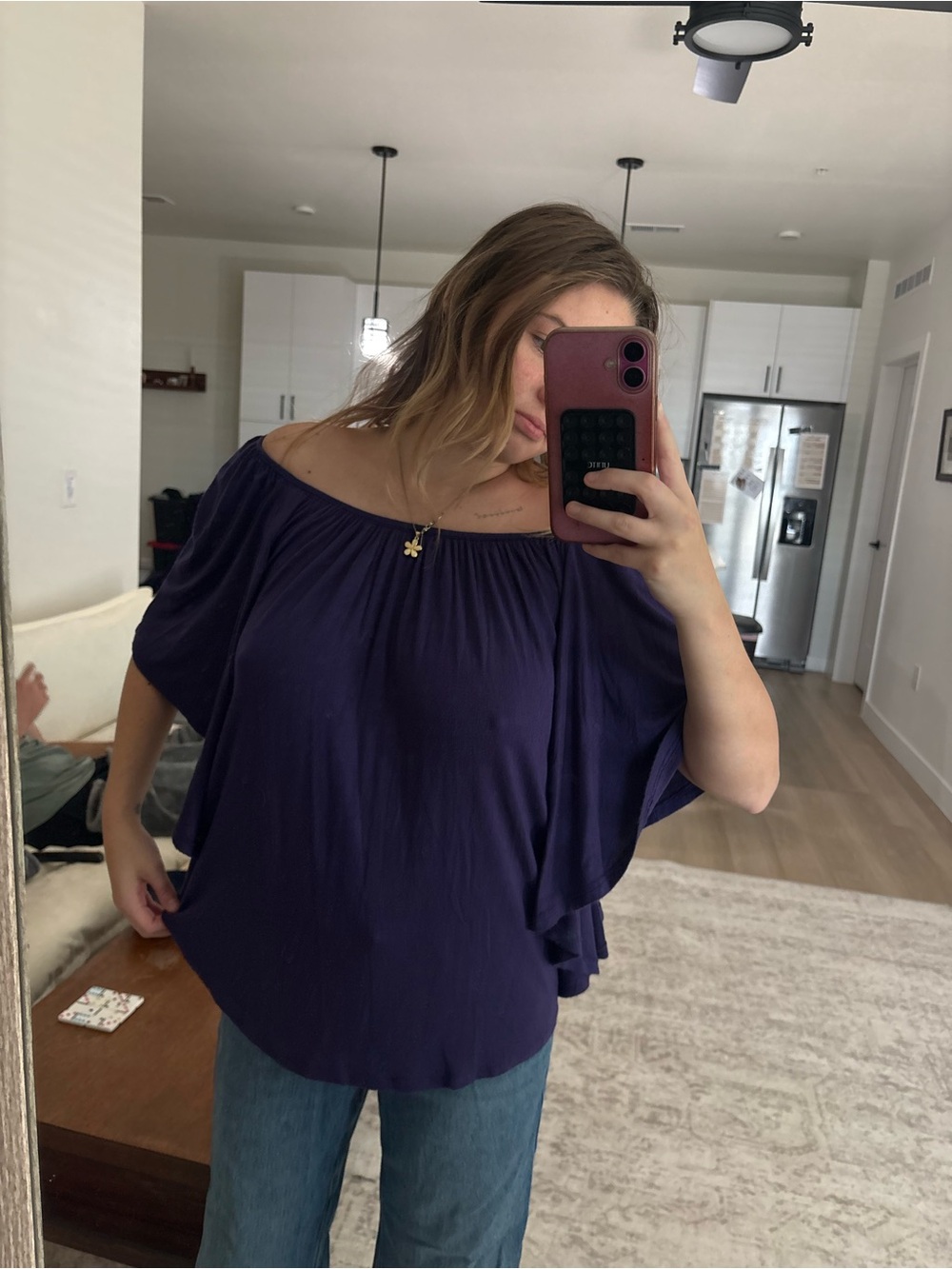 Storm Off-Shoulder Purple Short Sleeve Top